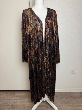 Vintage Elegant Boho Cardigan Open Front Abstract Velvet Copper One Size